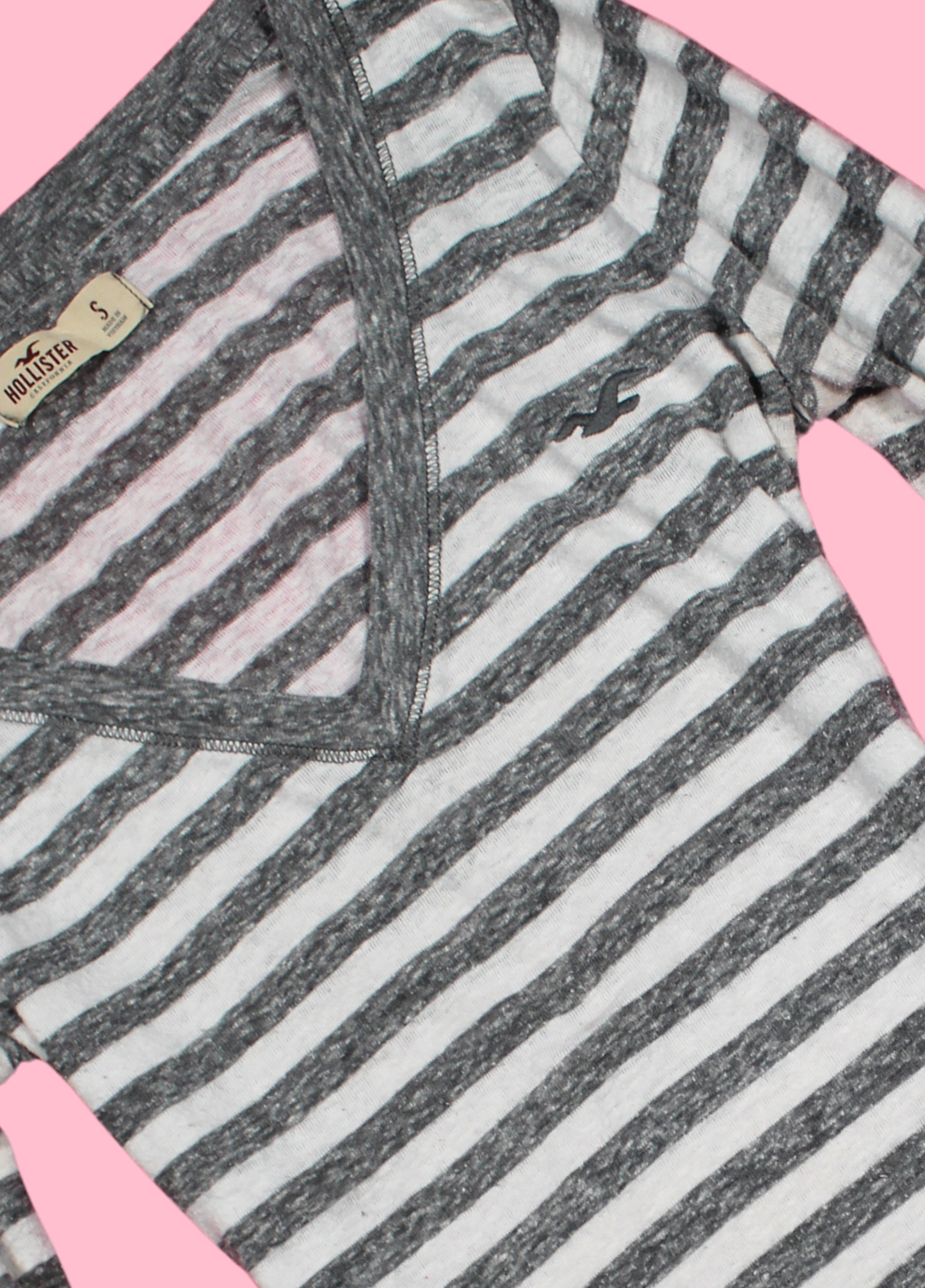 Grey Striped Hollister V-neck Top