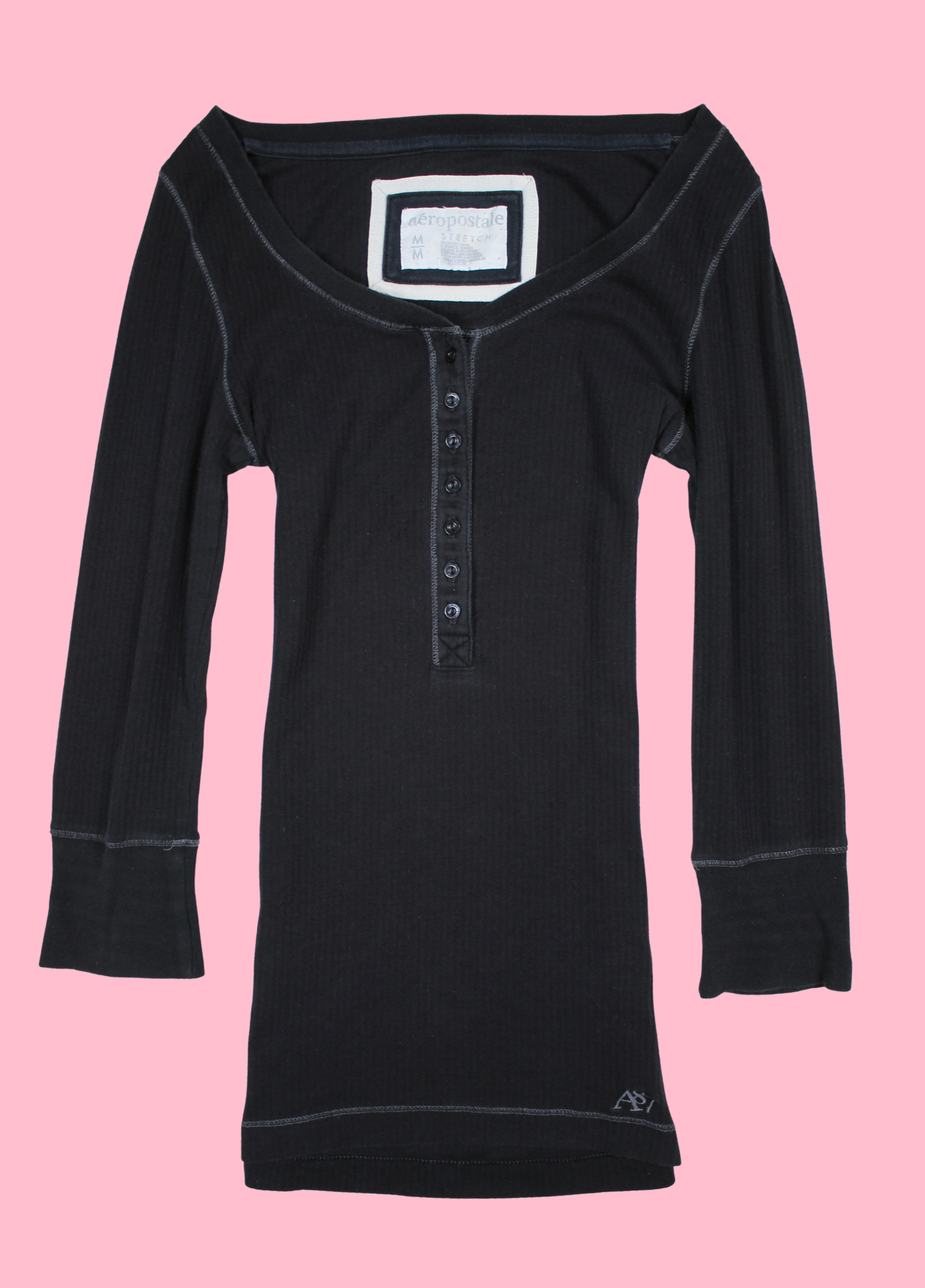 Dark Blue/Black Aéropostale Henley Top