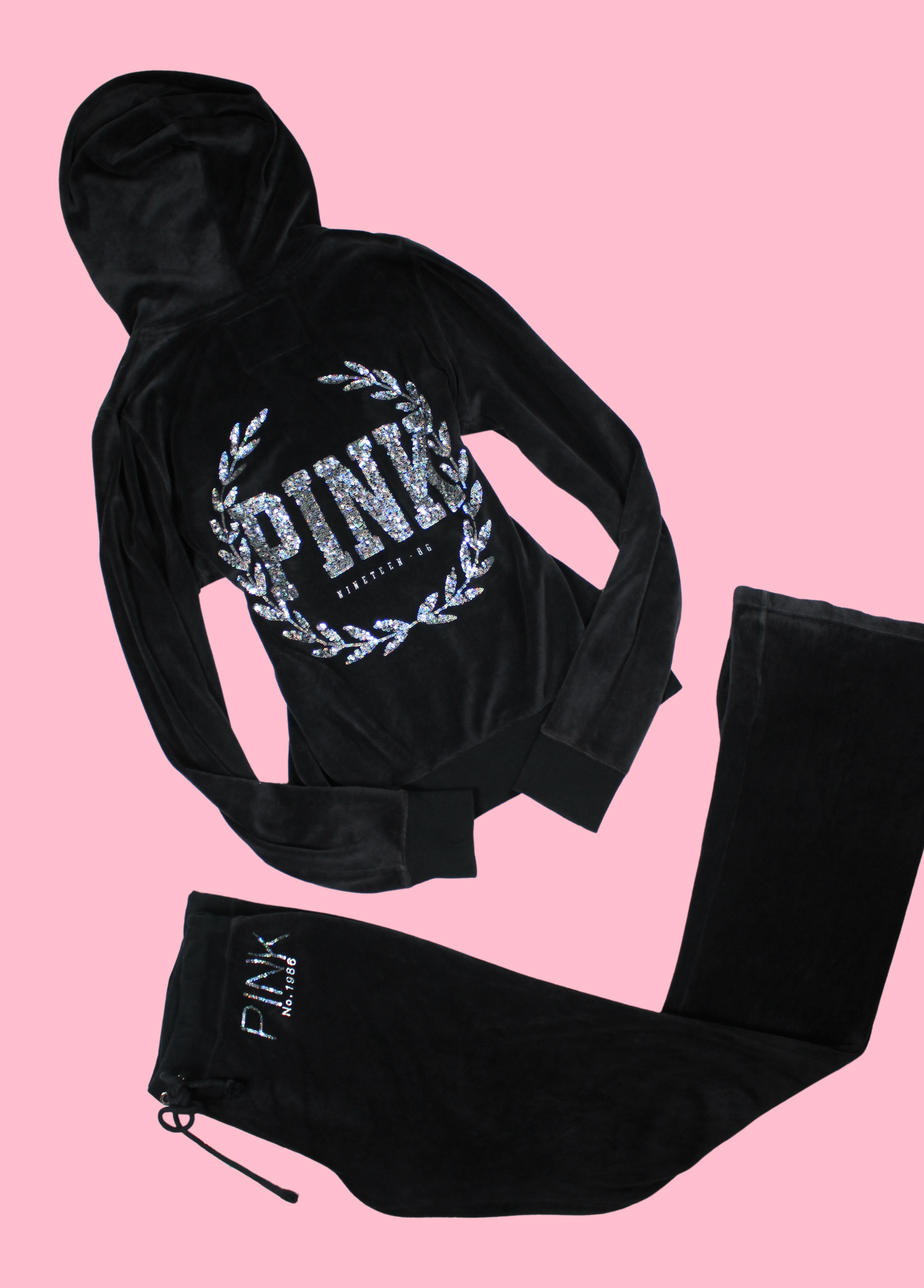 Black Victoria's Secret Pink Velour Tracksuit