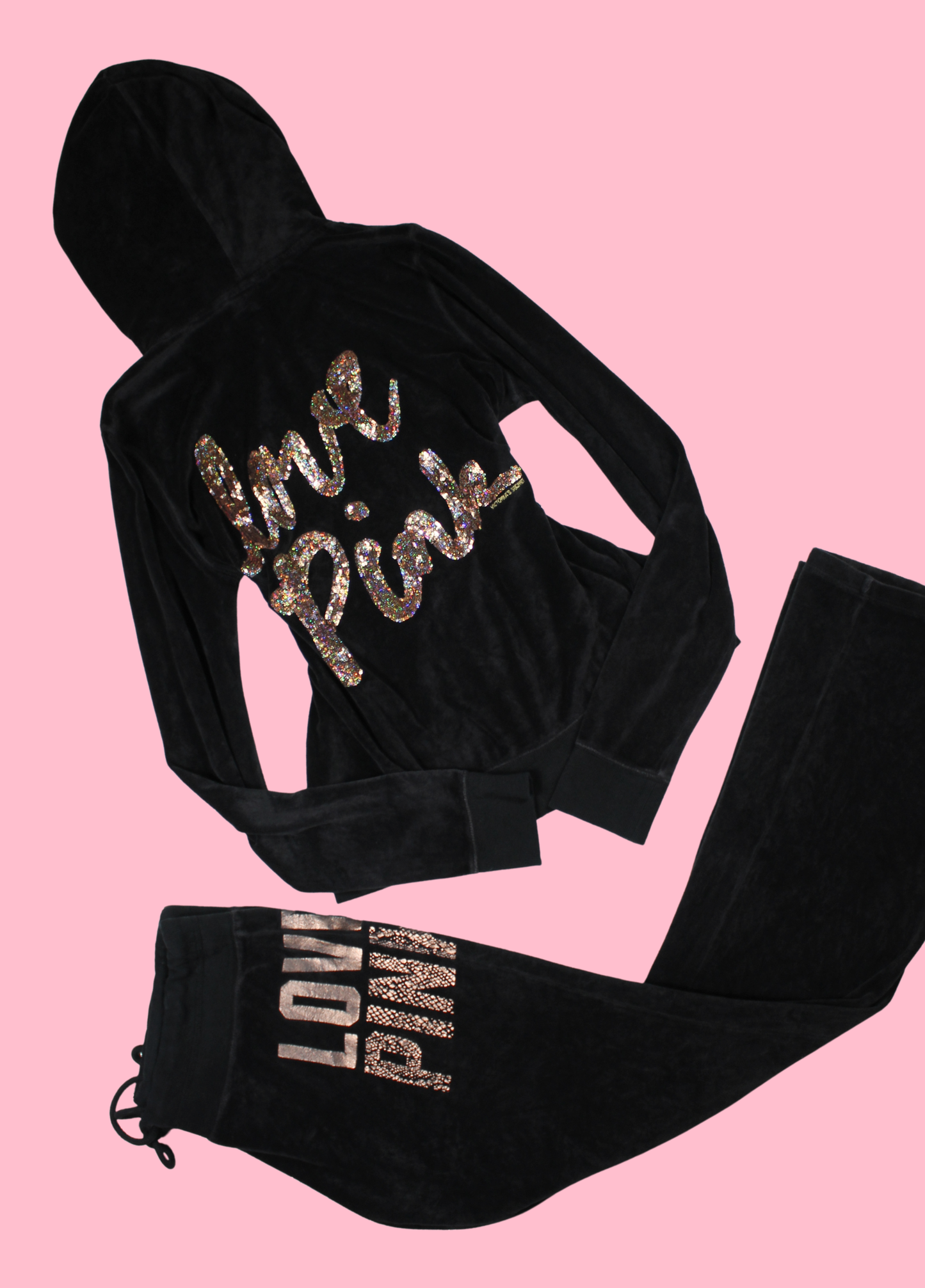 Black Victoria's Secret Pink Velour Tracksuit