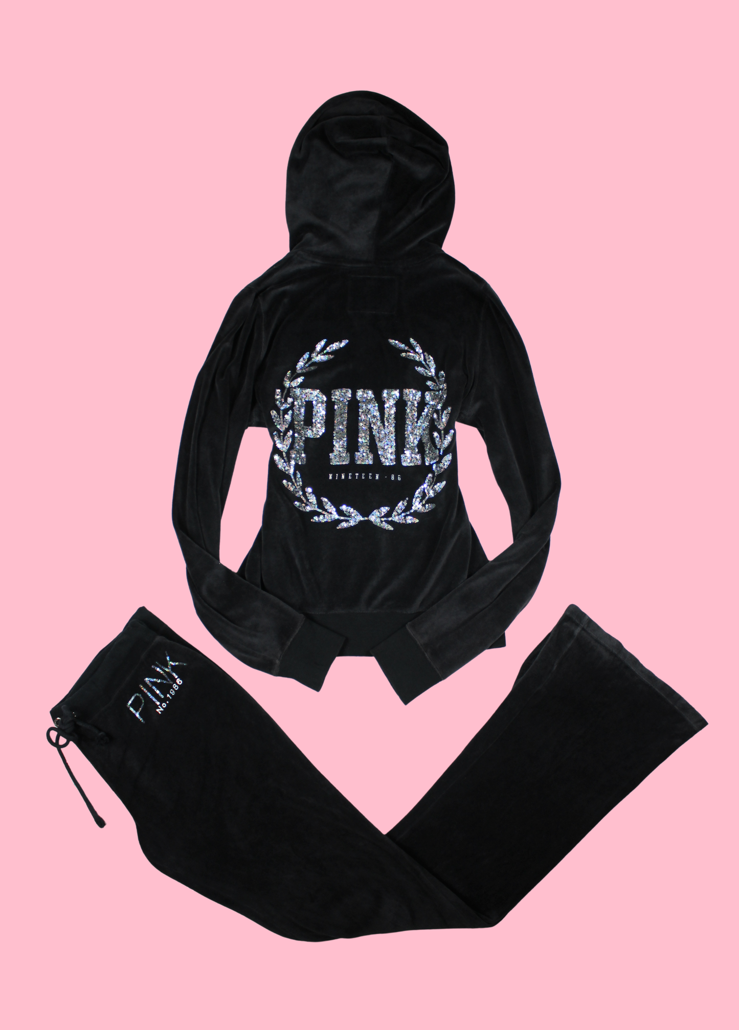 Black Victoria's Secret Pink Velour Tracksuit