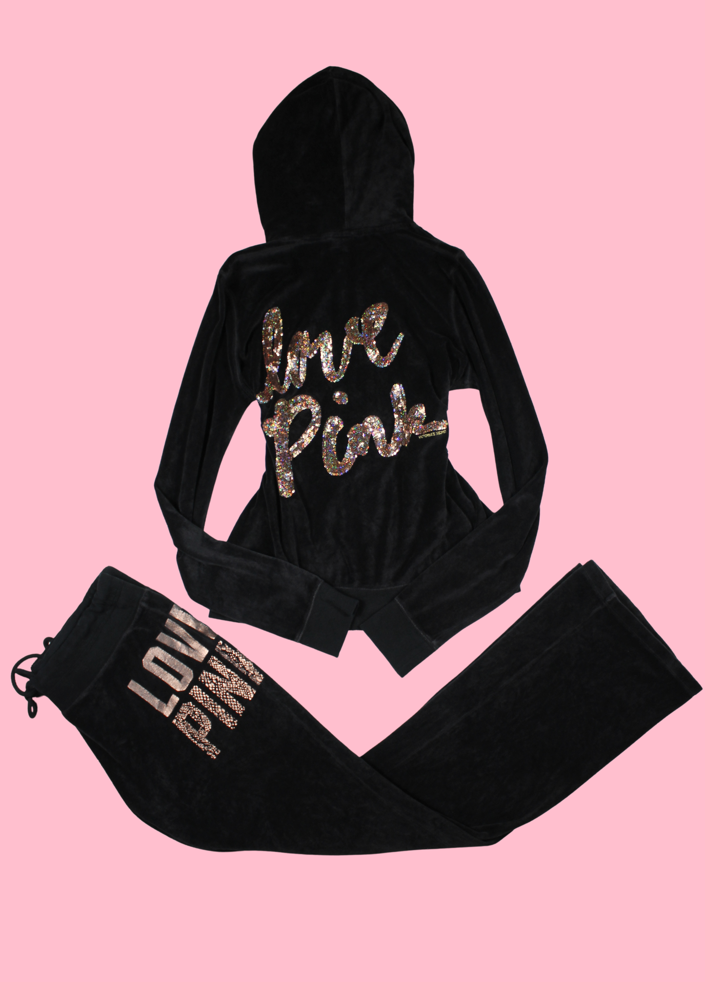 Black Victoria's Secret Pink Velour Tracksuit