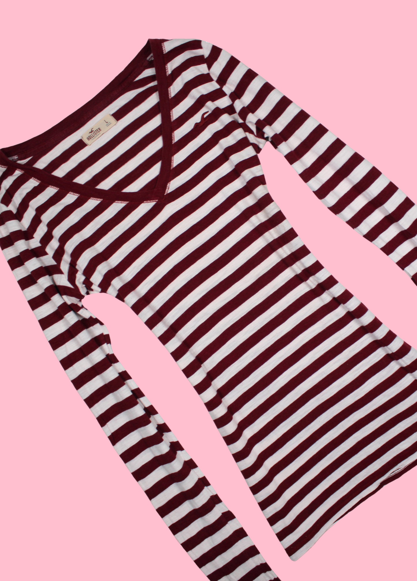 Burgundy Striped Hollister V-neck Top