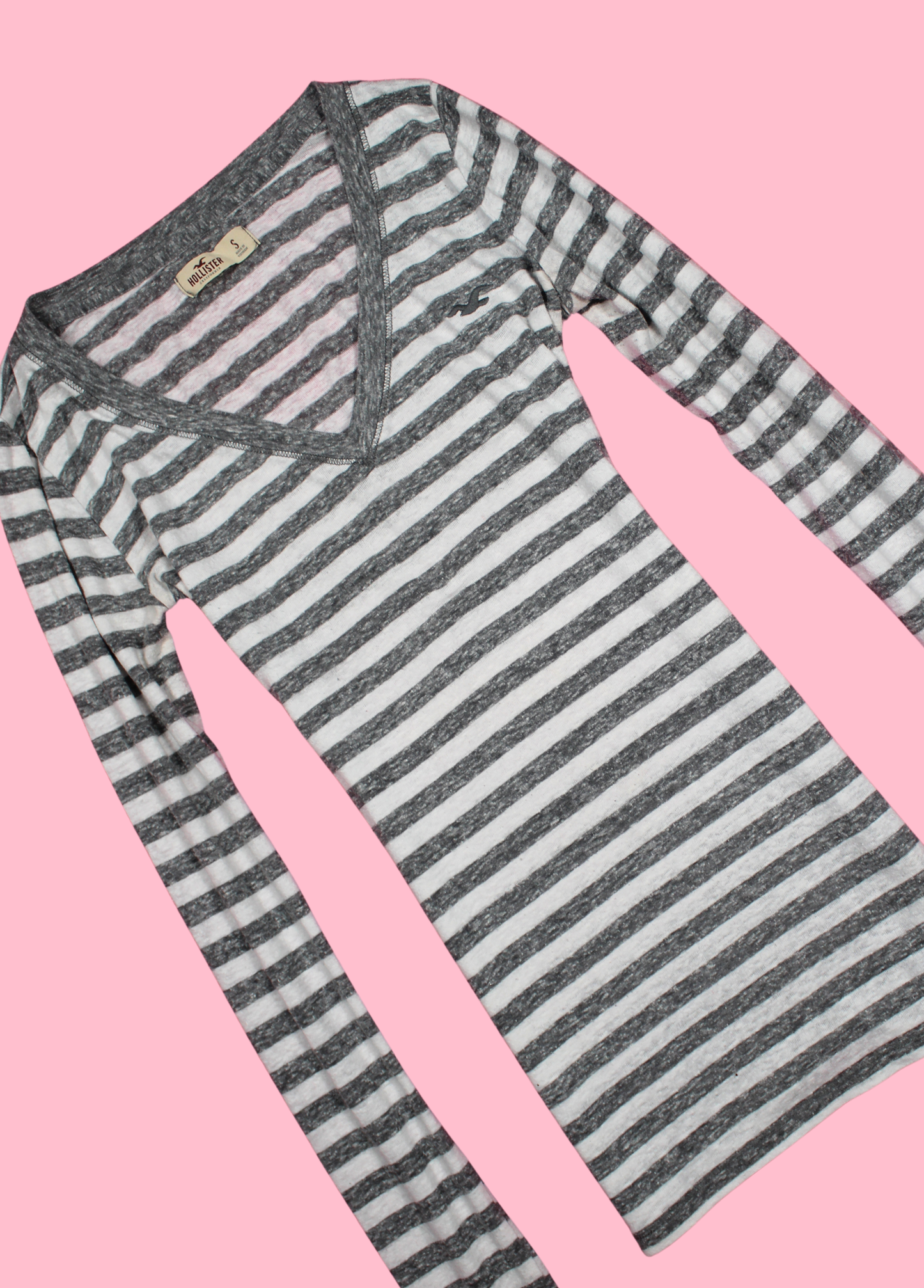 Grey Striped Hollister V-neck Top