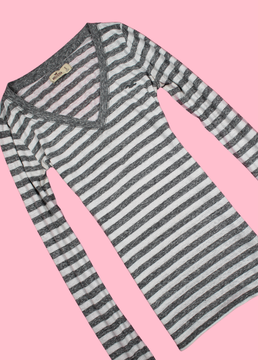 Grey Striped Hollister V-neck Top