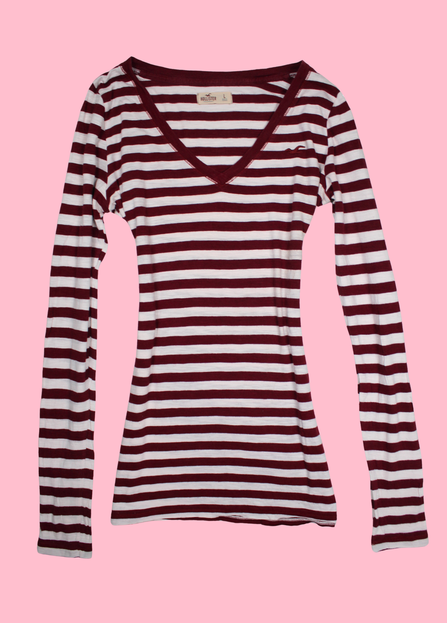 Burgundy Striped Hollister V-neck Top