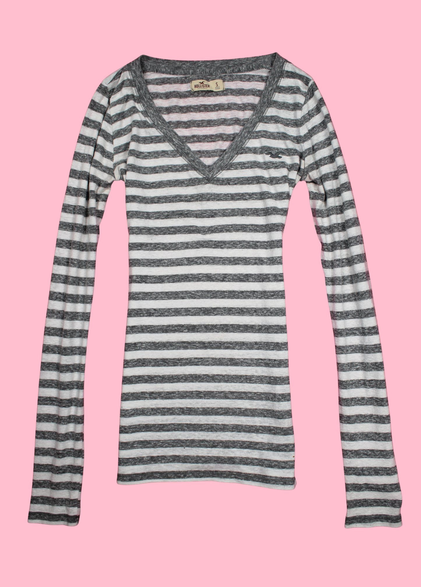Grey Striped Hollister V-neck Top