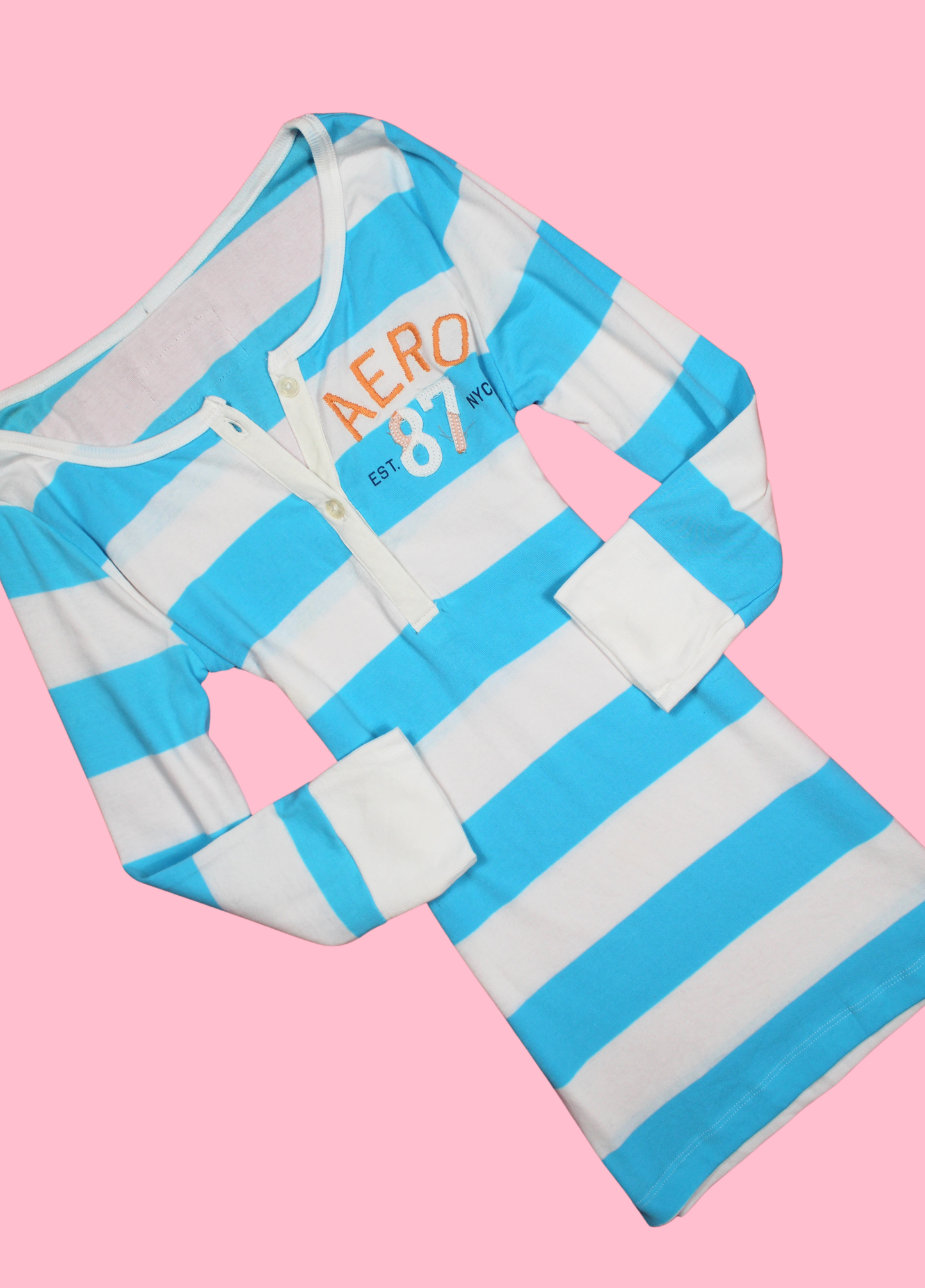 Blue and White Striped Henley Top