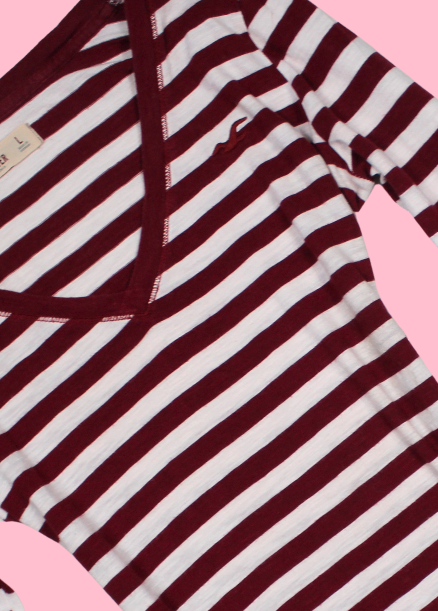 Burgundy Striped Hollister V-neck Top