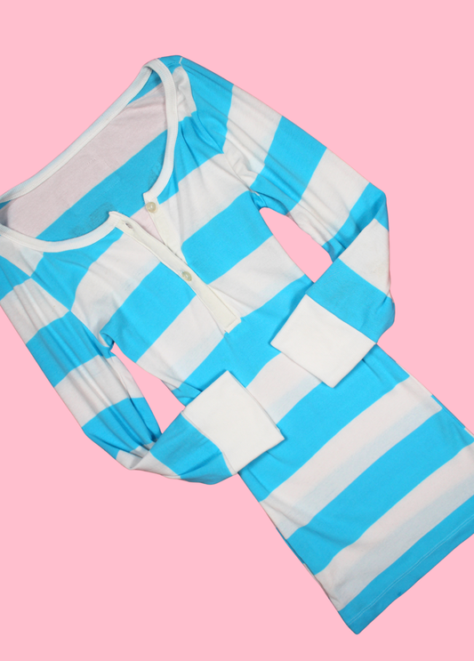 Blue and White Striped Henley Top