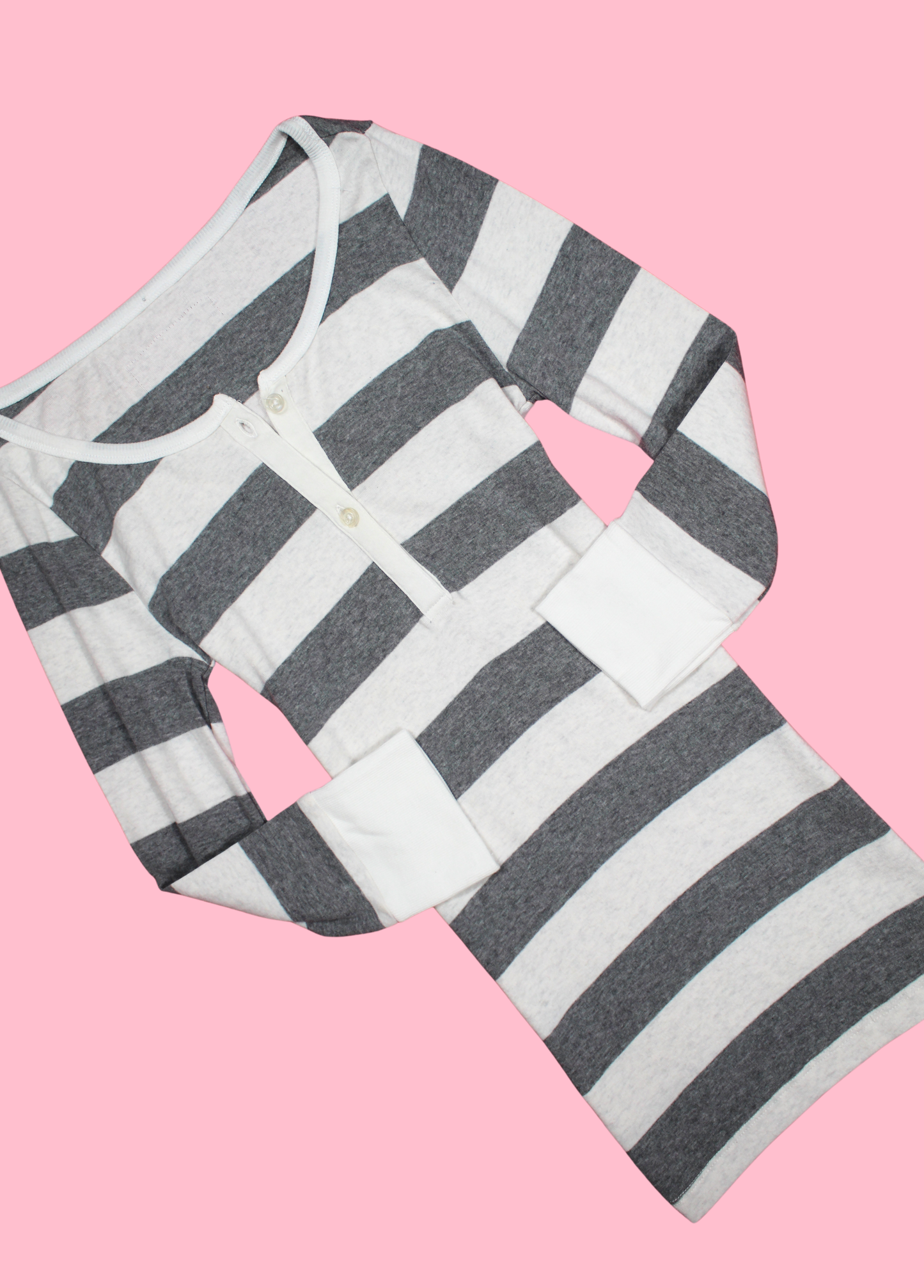 Grey and White Striped Henley Top