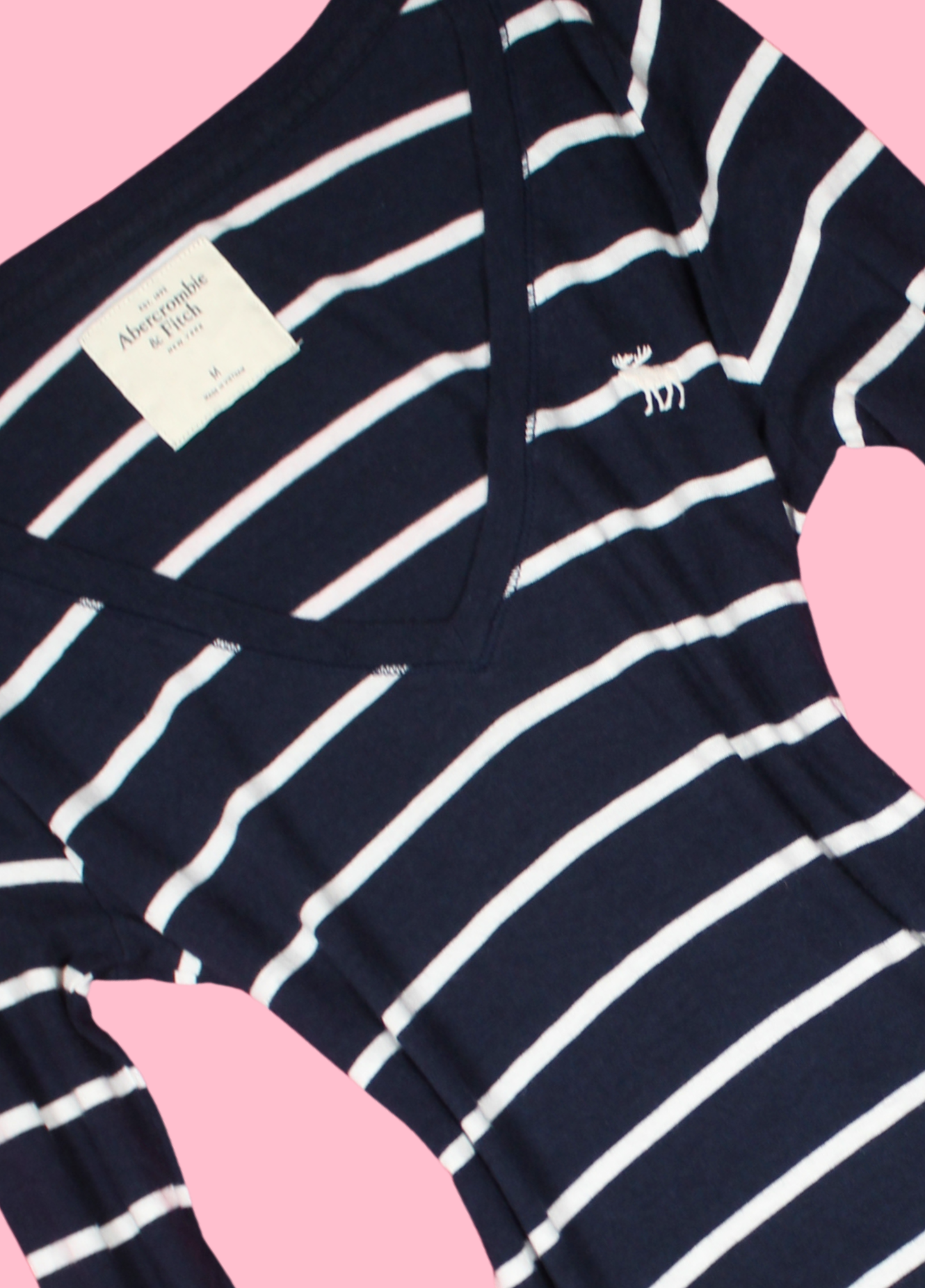 Navy Blue Abercrombie Striped V-neck Top