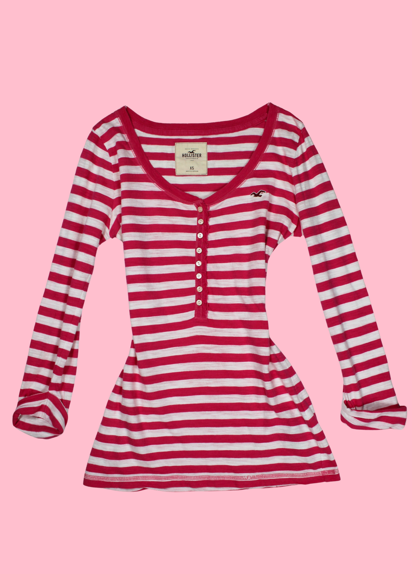 Hollister Pink Striped Henley Top