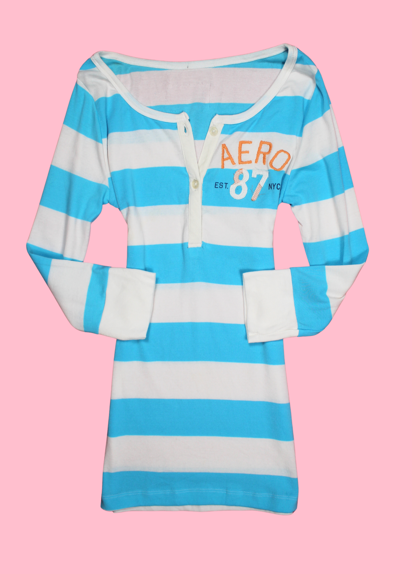 Blue and White Striped Henley Top