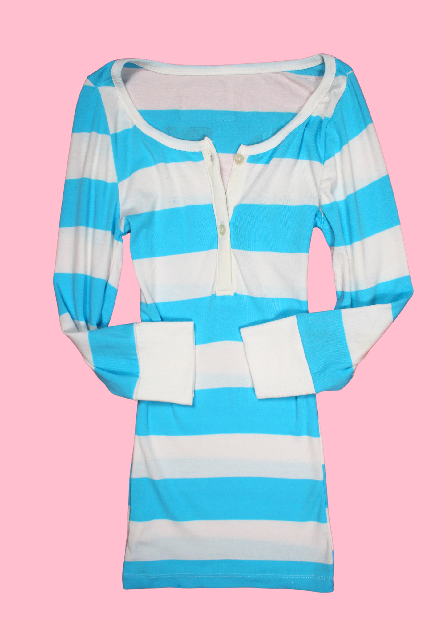 Blue and White Striped Henley Top