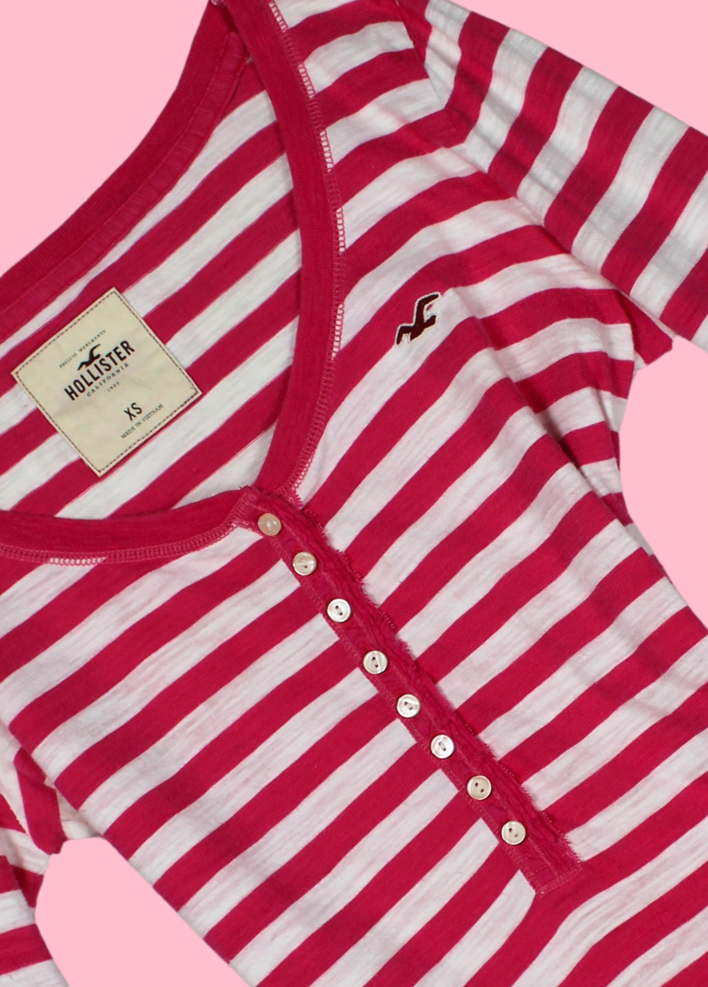 Hollister Pink Striped Henley Top