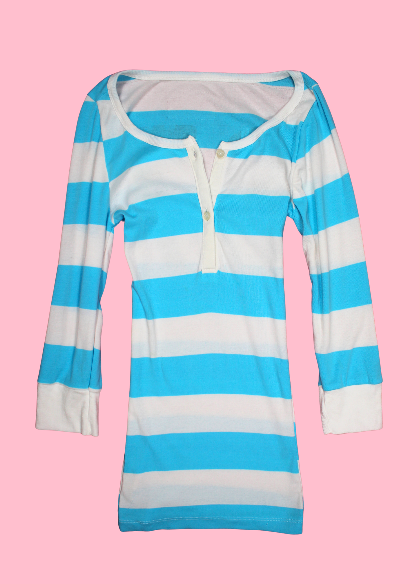 Blue and White Striped Henley Top