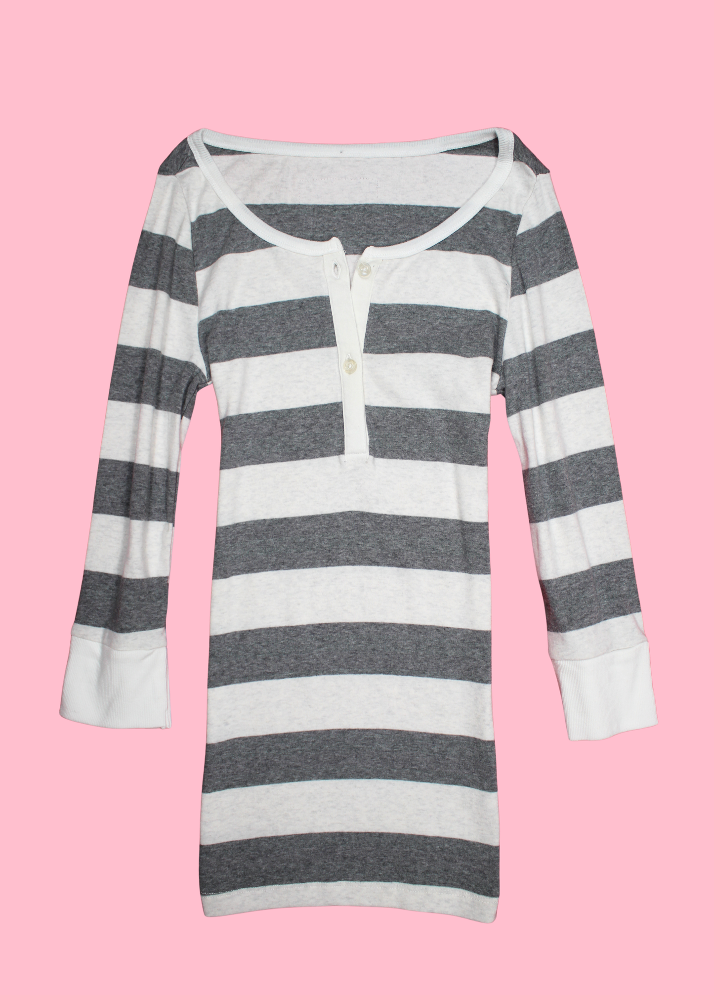 Grey and White Striped Henley Top