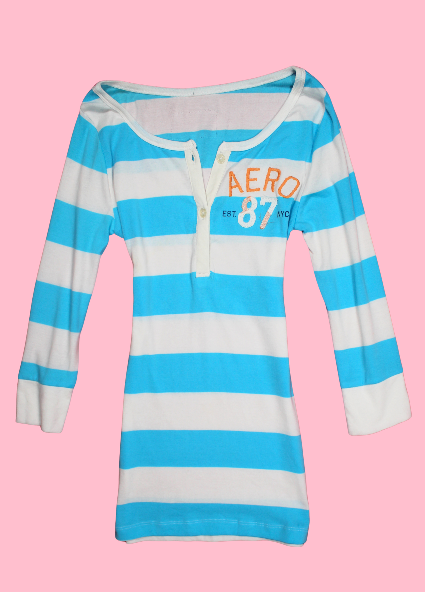 Blue and White Striped Henley Top