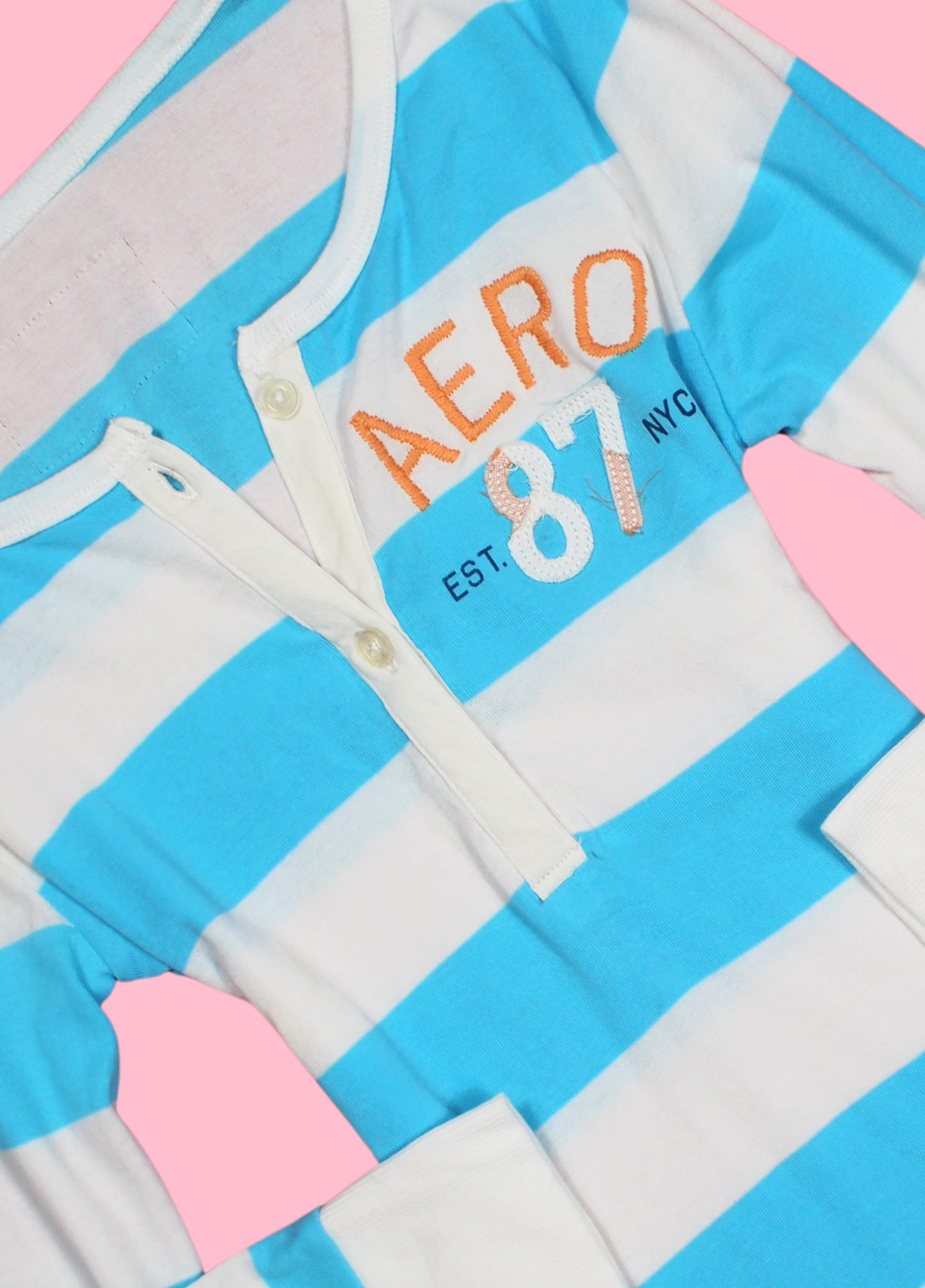 Blue and White Striped Henley Top