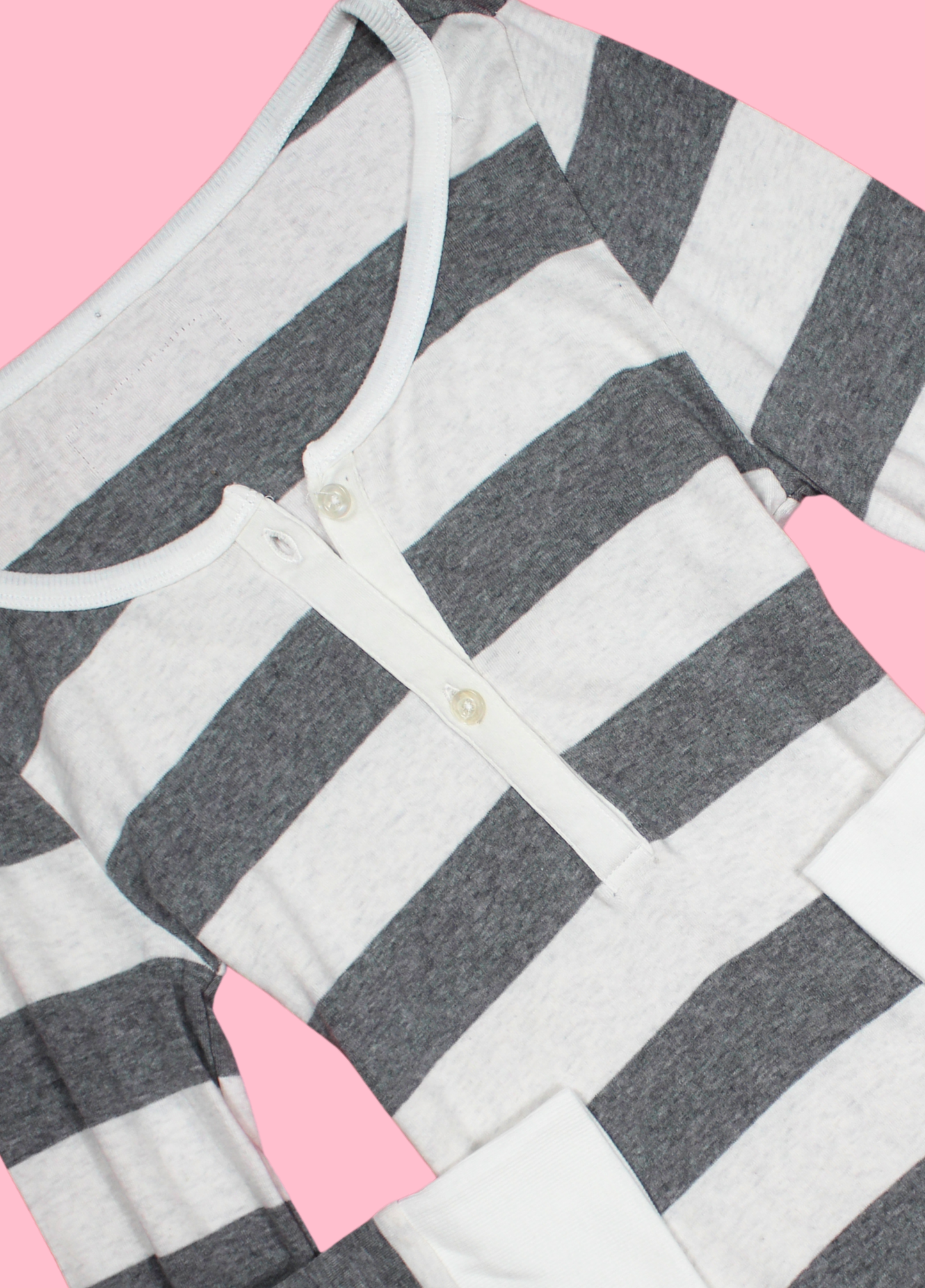 Grey and White Striped Henley Top