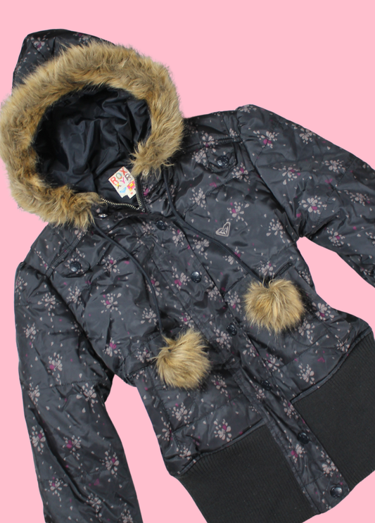 Roxy Fur Bomber Jacket with Pom-Poms