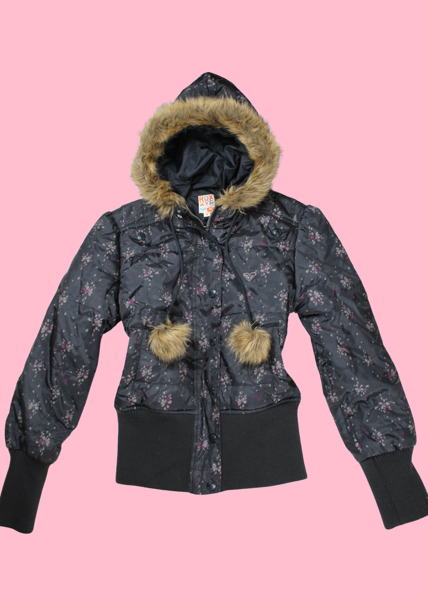 Roxy Fur Bomber Jacket with Pom-Poms