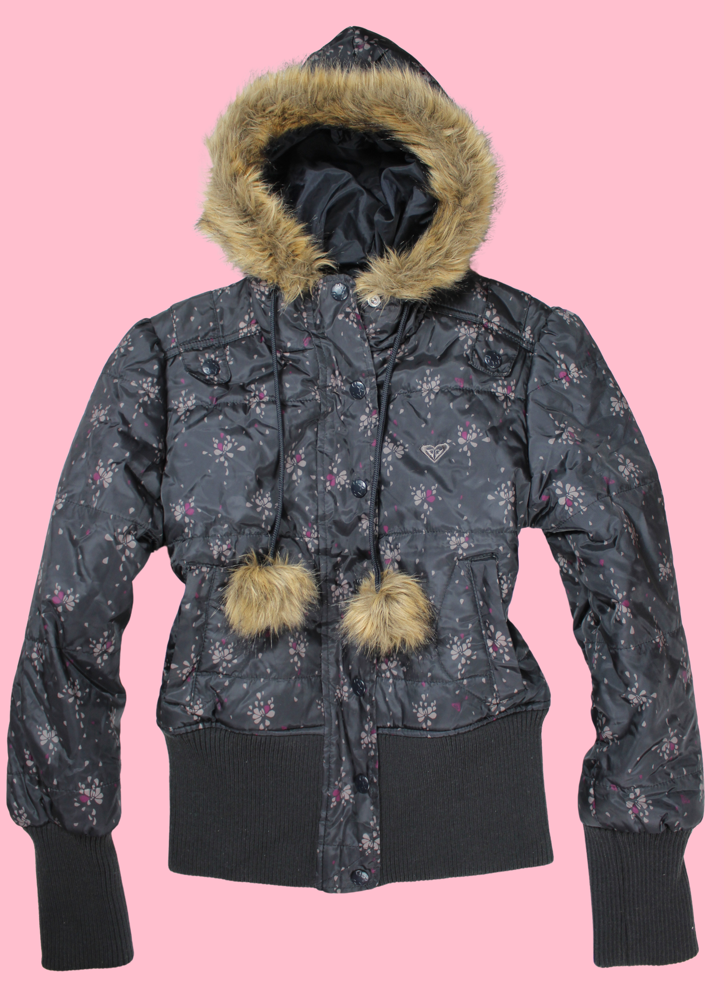 Roxy Fur Bomber Jacket with Pom-Poms