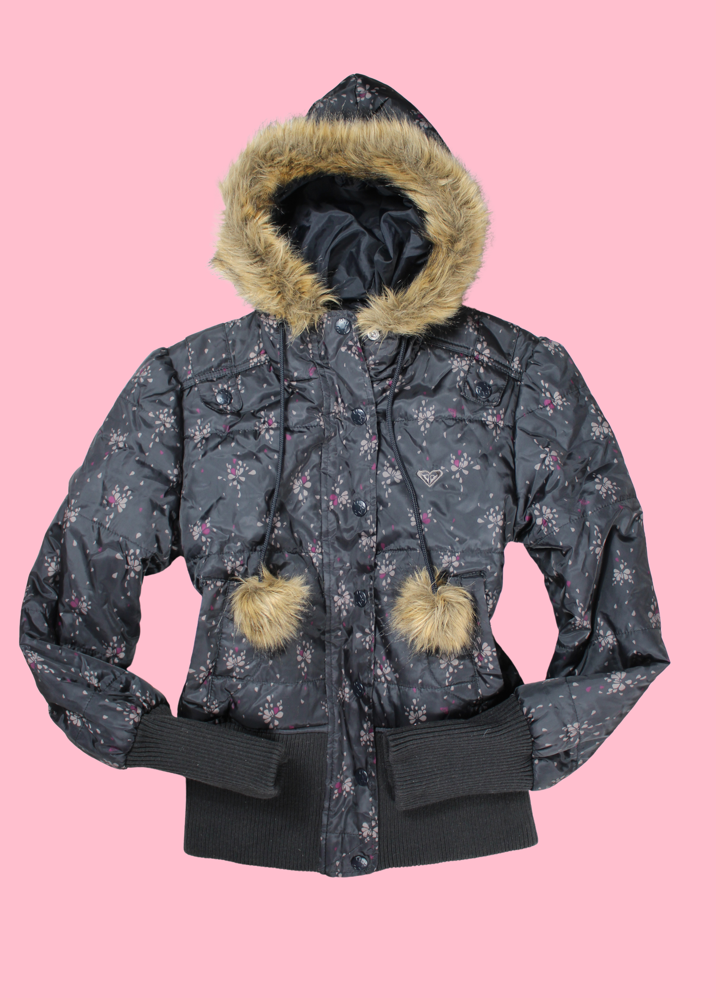 Roxy Fur Bomber Jacket with Pom-Poms