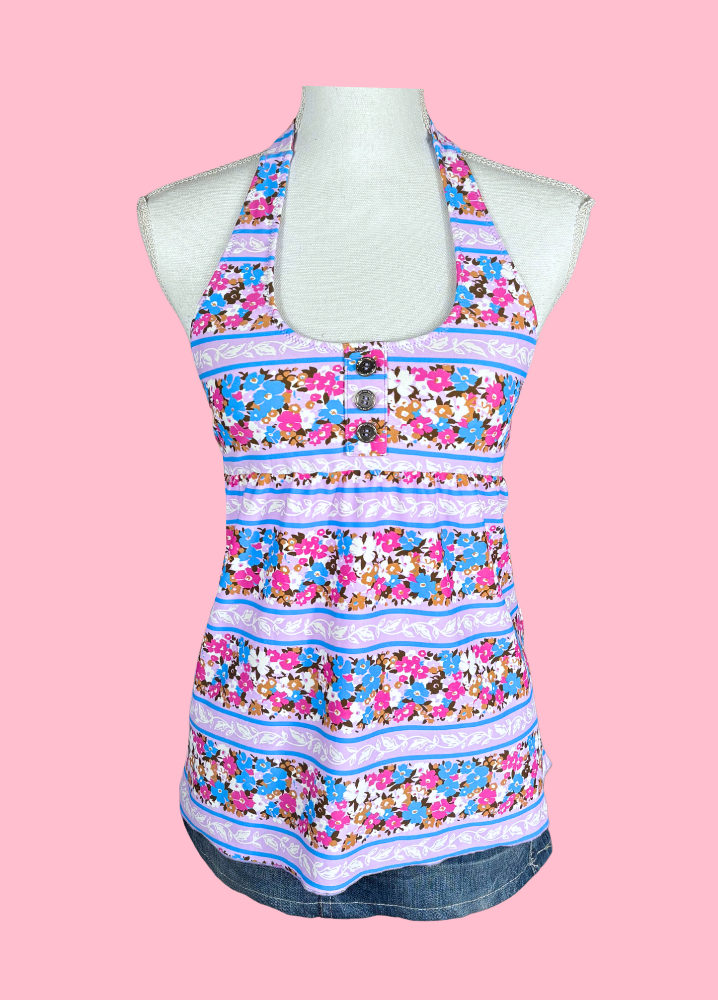 Sweet Floral Summer Halter-neck Top