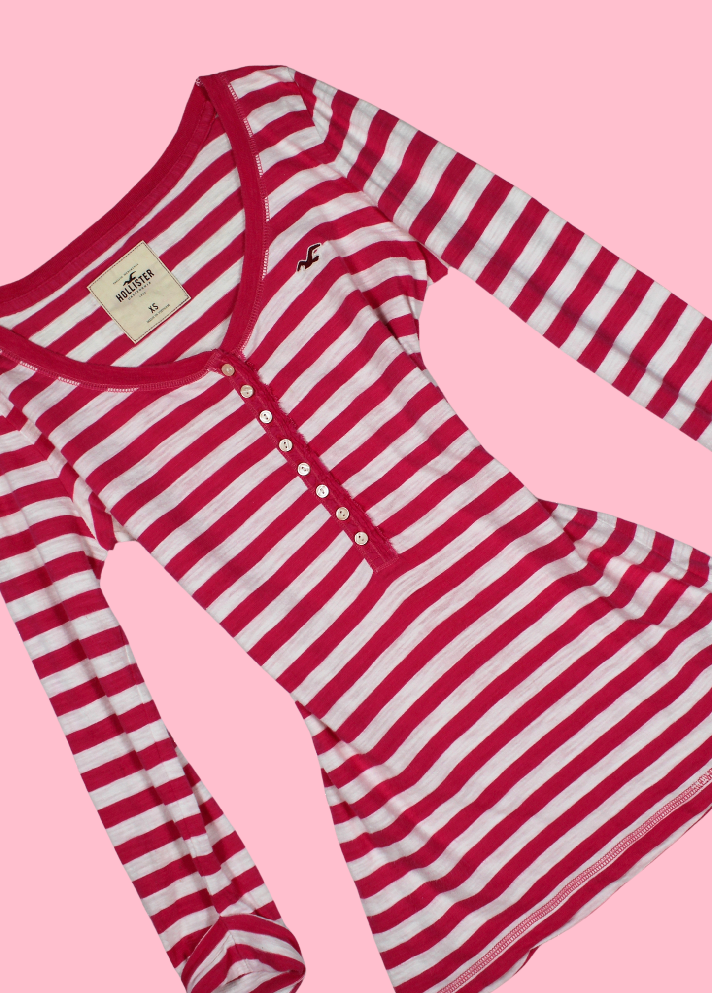 Hollister Pink Striped Henley Top